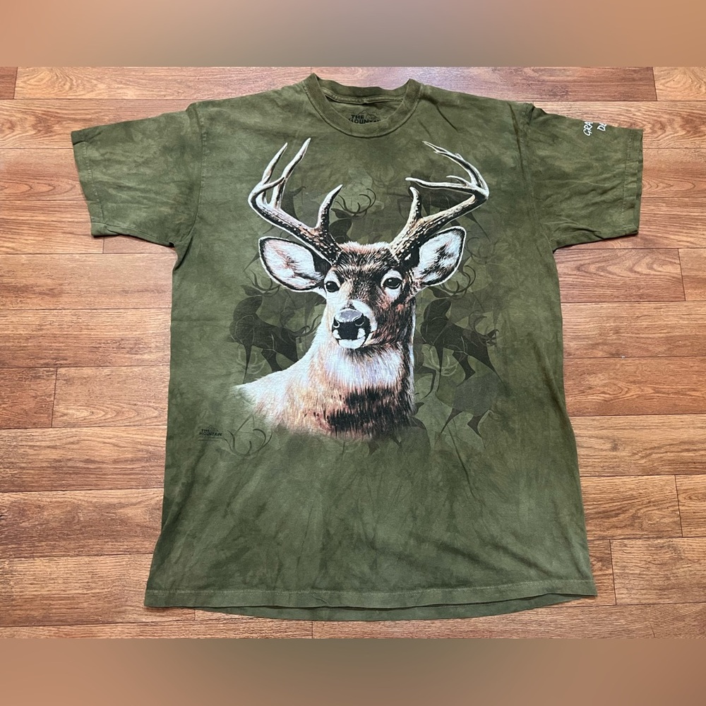 Y2K The Mountain Deer Buck 2005 T Shirt Green Camo Bill Vanderdassen Size Large